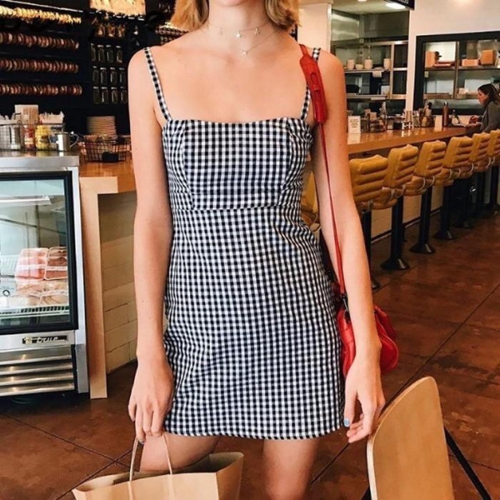 White Gingham Mini Dress
